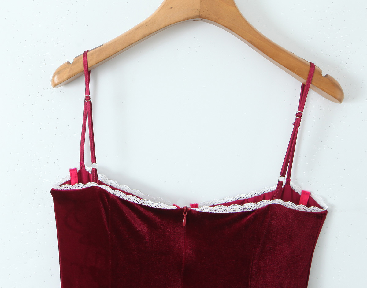 Women Velvet Three Layer Three Dimensional Steel Ring Lace Splicing Sling Dress