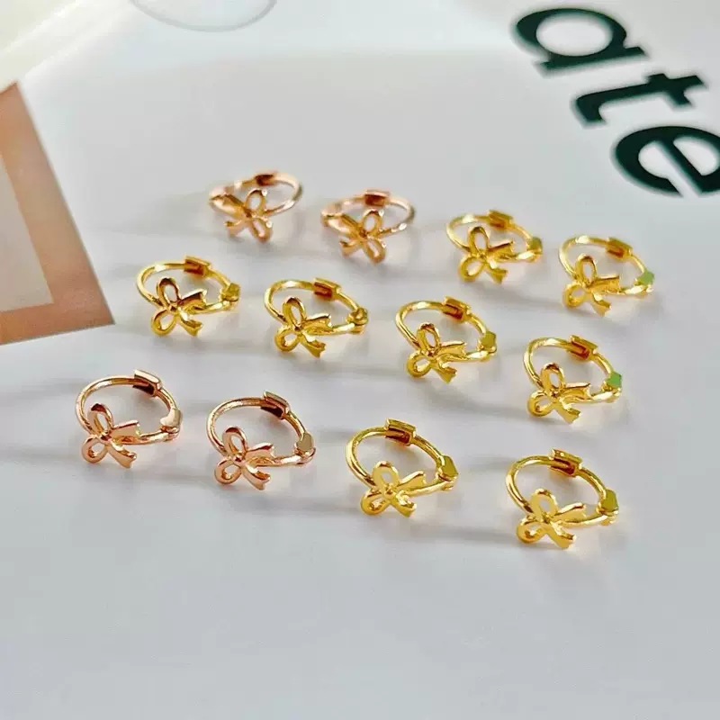 新款耳钉18K金蝴蝶结耳扣小众高级感耳环玫瑰金精致天然女简约