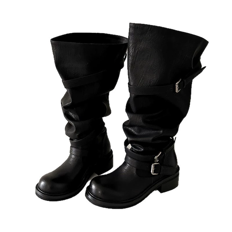Leather retro demi-season high boots