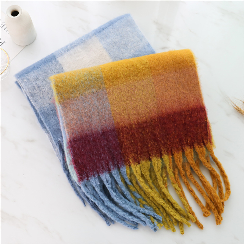 Women's Casual Plaid Imitation Cashmere Tassel Scarf display picture 4