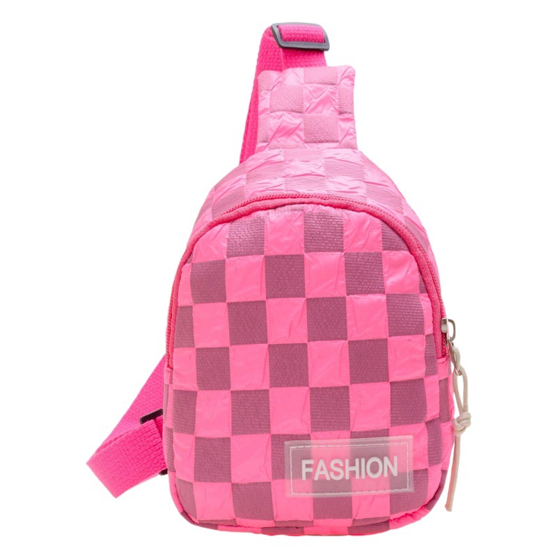 Estilo coreano guapo niños y niñas bolsa de pecho Moda Net tablero de ajedrez rojo A cuadros bolsa de cintura pequeña para niños bolsa de mensajero casual del hombro del todo fósforo