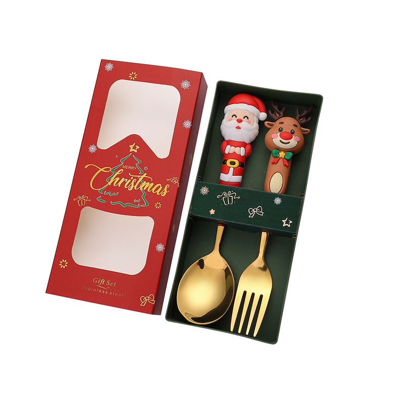 新しいクリスマス人形スプーンとフォークかわいい楽しいサンタクロースクリスマスツリーゴールデンクリスマスフォークとスプーン食器セット|undefined