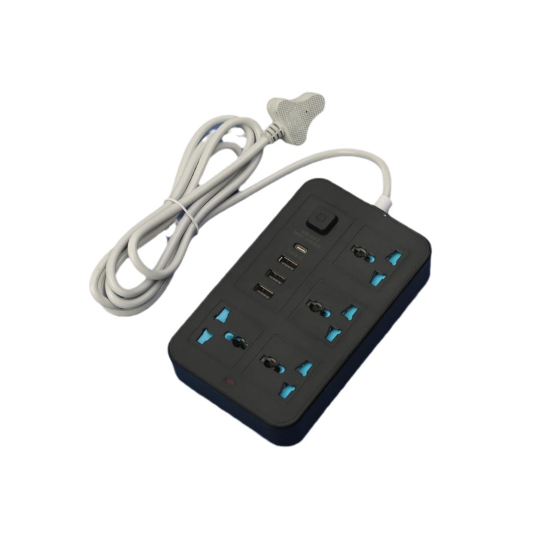 [智能外贸厂家跨境插板USB 3个+PD 1个带蓝色安全门插板中性盒子装]