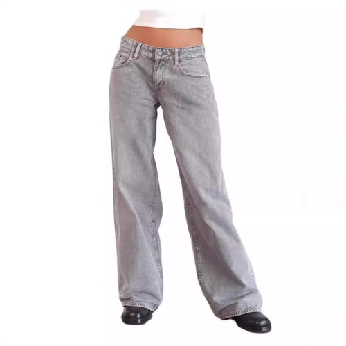 American Retro Low-Waist Stretchless Washed Straight Leg Jeans for Women Autumn Street Wide Leg Denim Pants Fresh and Sweet