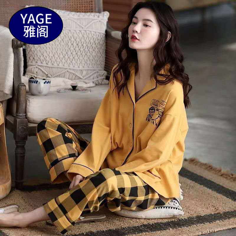 Pijamas de algodón Primavera y otoño de las mujeres chaqueta de manga larga traje de mediana edad y las madres mayores más tamaño al aire libre desgaste del hogar de invierno