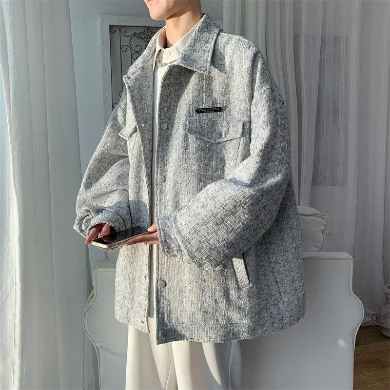 Tweed Style Plaid Jacket for Male Students, Teenagers, Men's Clothing, Handsome Spring and Autum Baseball Uniforms, Trendy Autum Tops