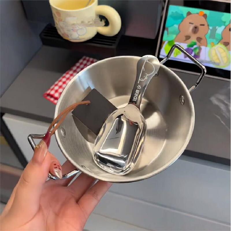 Korean-Style Instant Noodle Bowl, 304 Stainless Steel Large Bowl with Lid, Household Double-Handle Ramen Bowl, Special Soup Bowl for Snail Noodle Soup, Korea