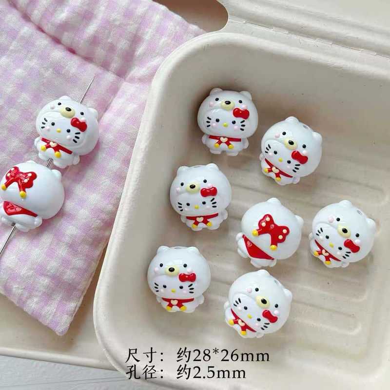 重工可爱手绘卡通立体kt猫公仔串珠DIY手机链散珠材料饰品配件|undefined