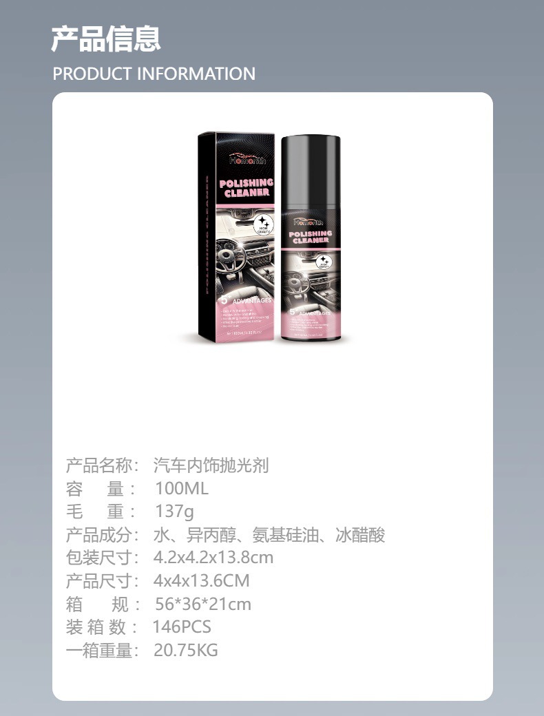 Homonth Car Interior Polishing Agent Car Interior Polishing and Renewal, Decontamination, Maintenance, Shine, and Anti-Stain