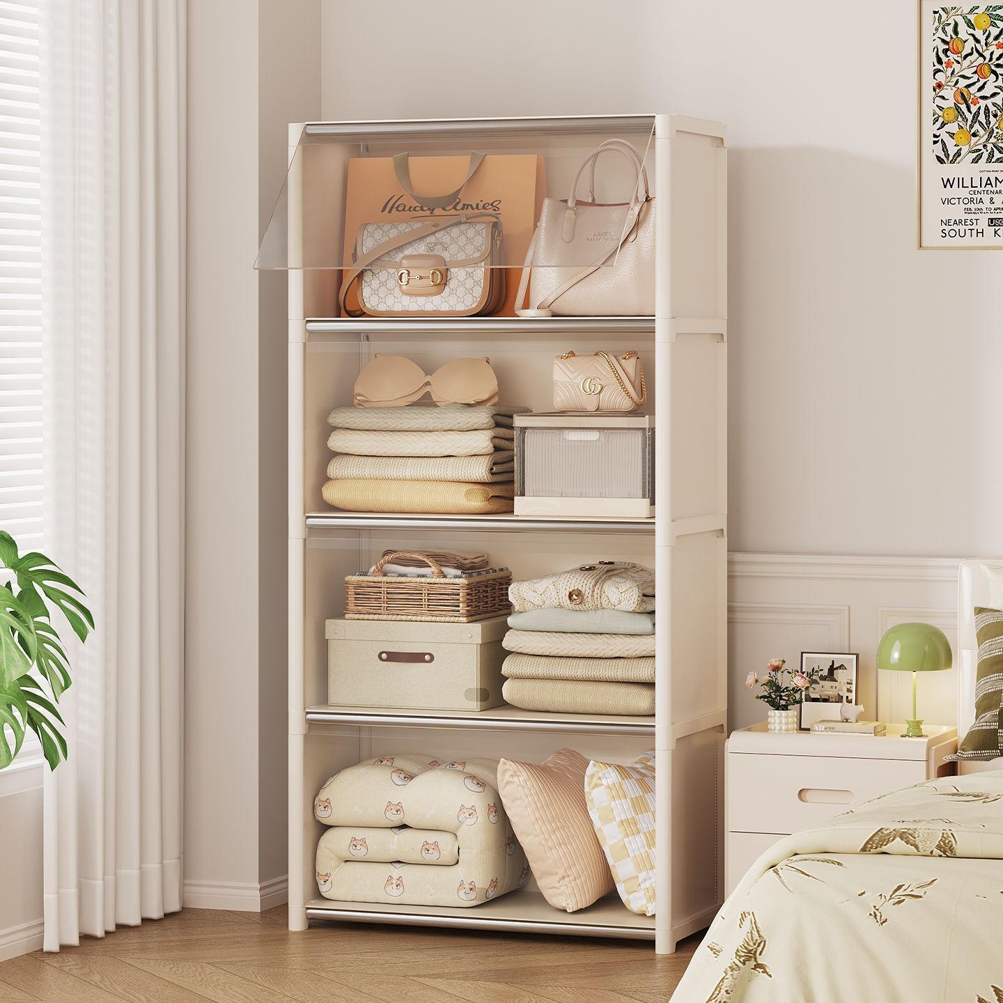 家用简易衣柜透明收纳内衣翻盖式多层储物衣服柜防尘大容量卧室