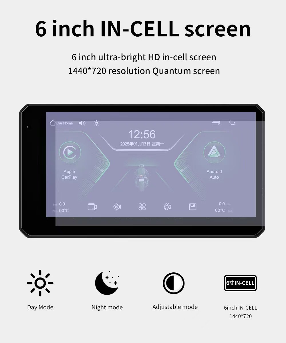 Cross-Border Exclusive 6inch Motorcycle Electric Vehicle Driving Recorder Quantum Smart Screen Carplay Cycle Smart