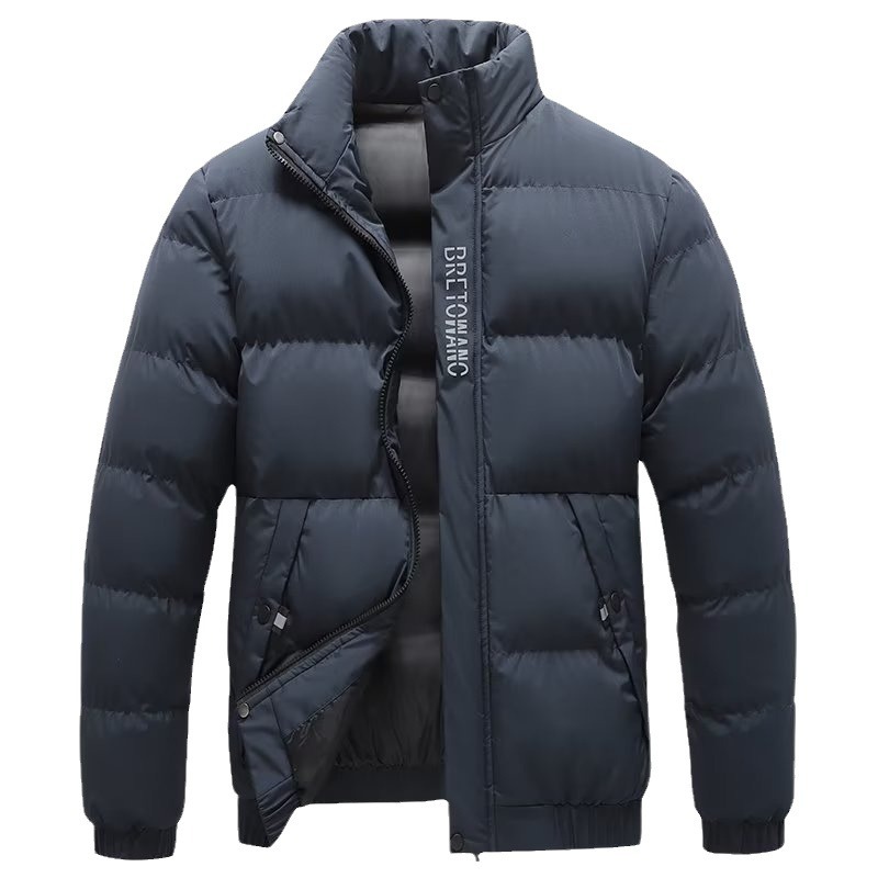 Chaqueta acolchada de algodón para hombre Otoño e Invierno forrada de lana engrosada a prueba de viento caliente resistente al frío Moda carta bordada collar de pie más tamaño ropa casual