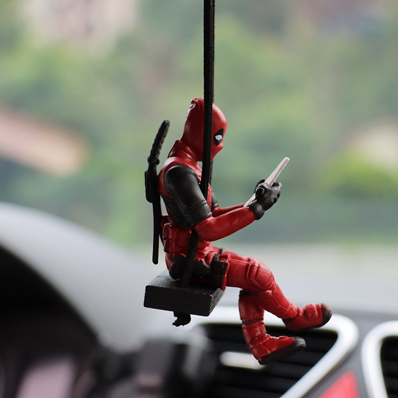 Cartoon Deadpool Car Rearview Mirror Car Pendant Reading Book Little Naughty Car Accessories Car Pendant Interior Decoration