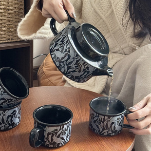 High Temperature Underglaze Color Ceramic Tea Cup Cold Water Kettle Set with Gift Box Set for Housewarming Gift