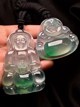 【小额批发】高冰种飘绿佛公观音翡翠吊坠缅甸a货玉佛笑佛男女款