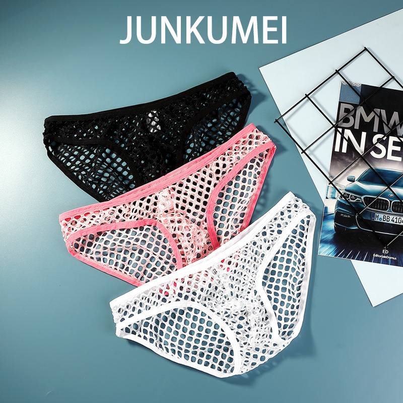 Junkumei Men's Breathable Loose-Fitting Mesh Briefs for Summer, Transparent Youth Briefs