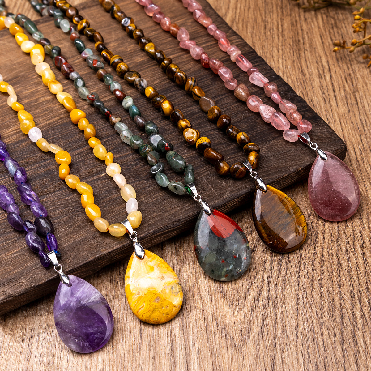 Zhouhang Jewelry Cross-Border Hot-Selling Natural Crystal Sweater Chain Amethyst Pendant Long Necklace Jewelry Wholesale