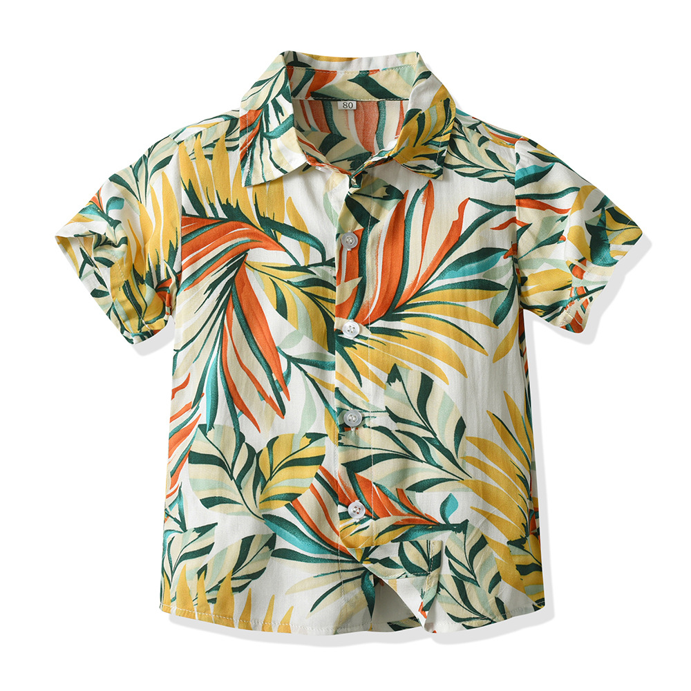 Camisa hawaiana multicolor para niños con cuello girado cárdigan de estilo de moda pelo de playa vacaciones de manga corta chaqueta de flores chaqueta casual