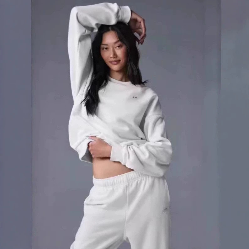 A Brand American Retro Style Autumn and Winter Thin Fleece Sports Casual Versatile Crewneck Unisex Sweatshirt Set