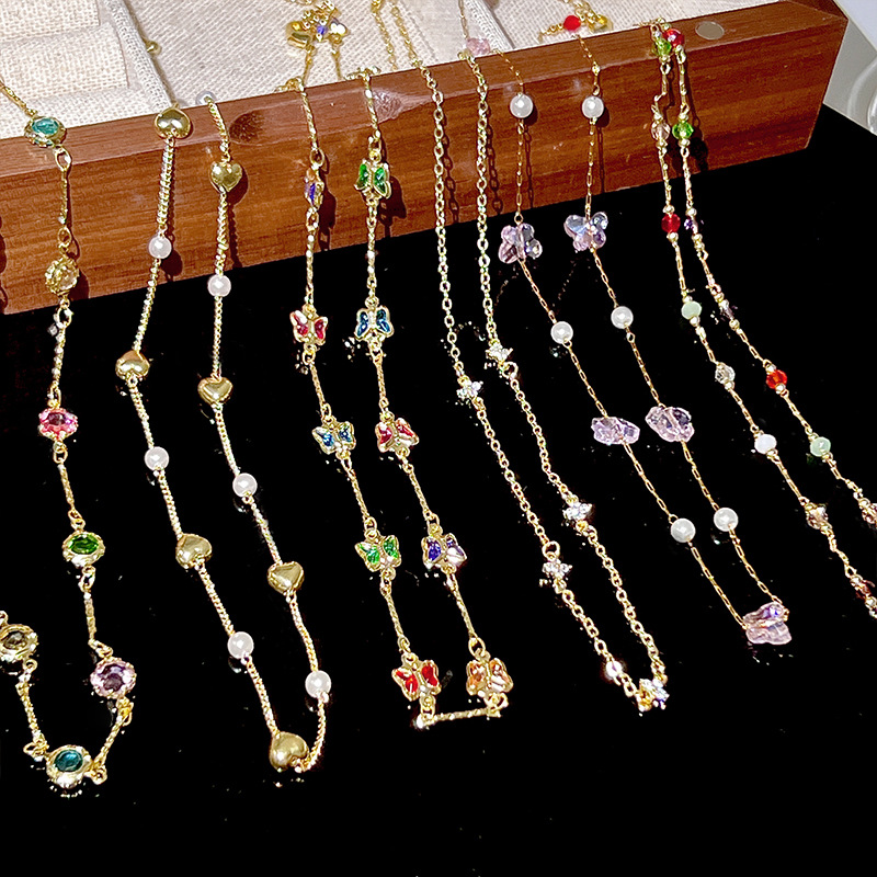 10g Weight Zircon Inlay Material Necklace Classification 1 Piece Quantity Classic Style Heart Shape Butterfly Copper Zircon Necklace In Bulk
