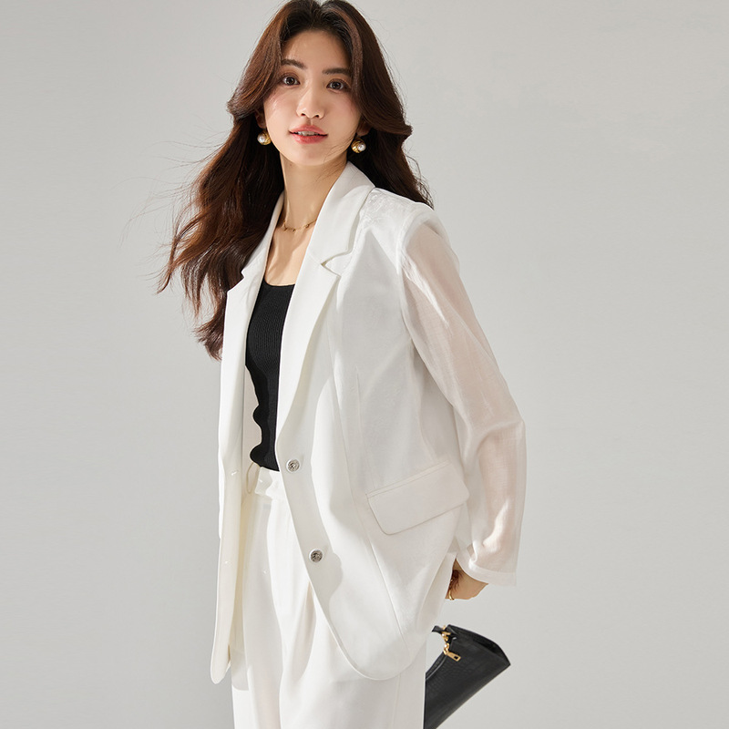 Clearance Sale: Lightweight, Breathable Tencel Satin Chinese-Style Jacquard Patchwork Loose Casual Blazer Jacket 22297