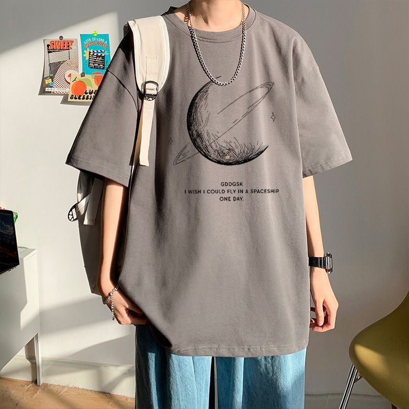 100 Cotton Heavy-weight T-shirt Men's Letters Trendy Brand All-match Ins Trendy Super Popular CEC Short-sleeved Loose New Large Size