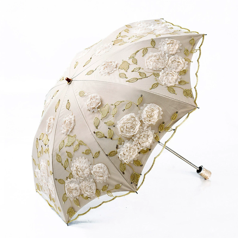 Double-layer umbrella solar-powered for princess, sun protection, UV protection, with embroidery