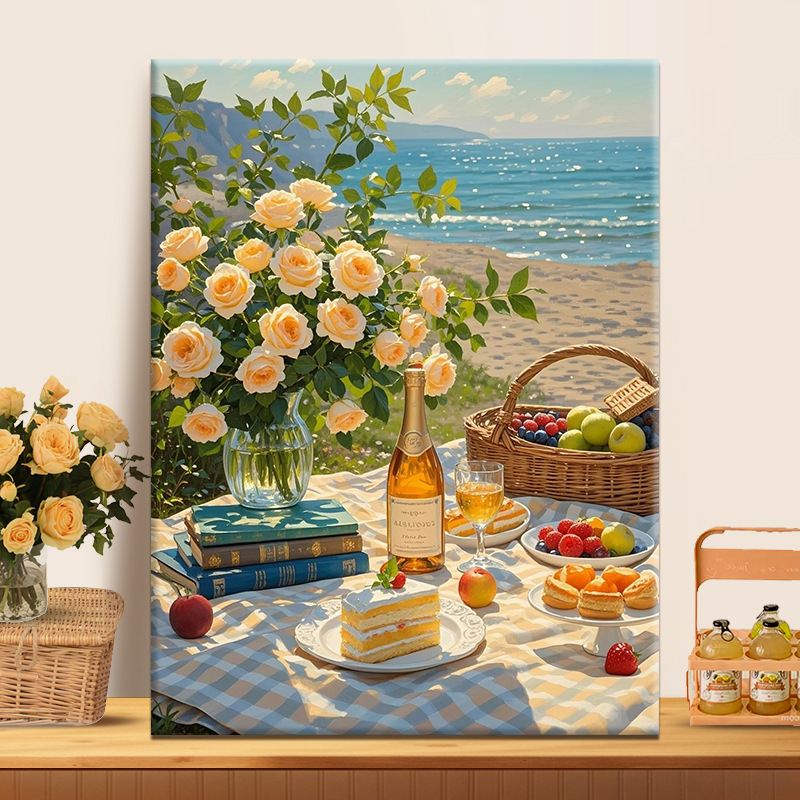 Seaside Picnic DIY Digital Oil Painting 2025 New Acrylic Painting Hand-Filled Coloring Healing Acrylic Decoration