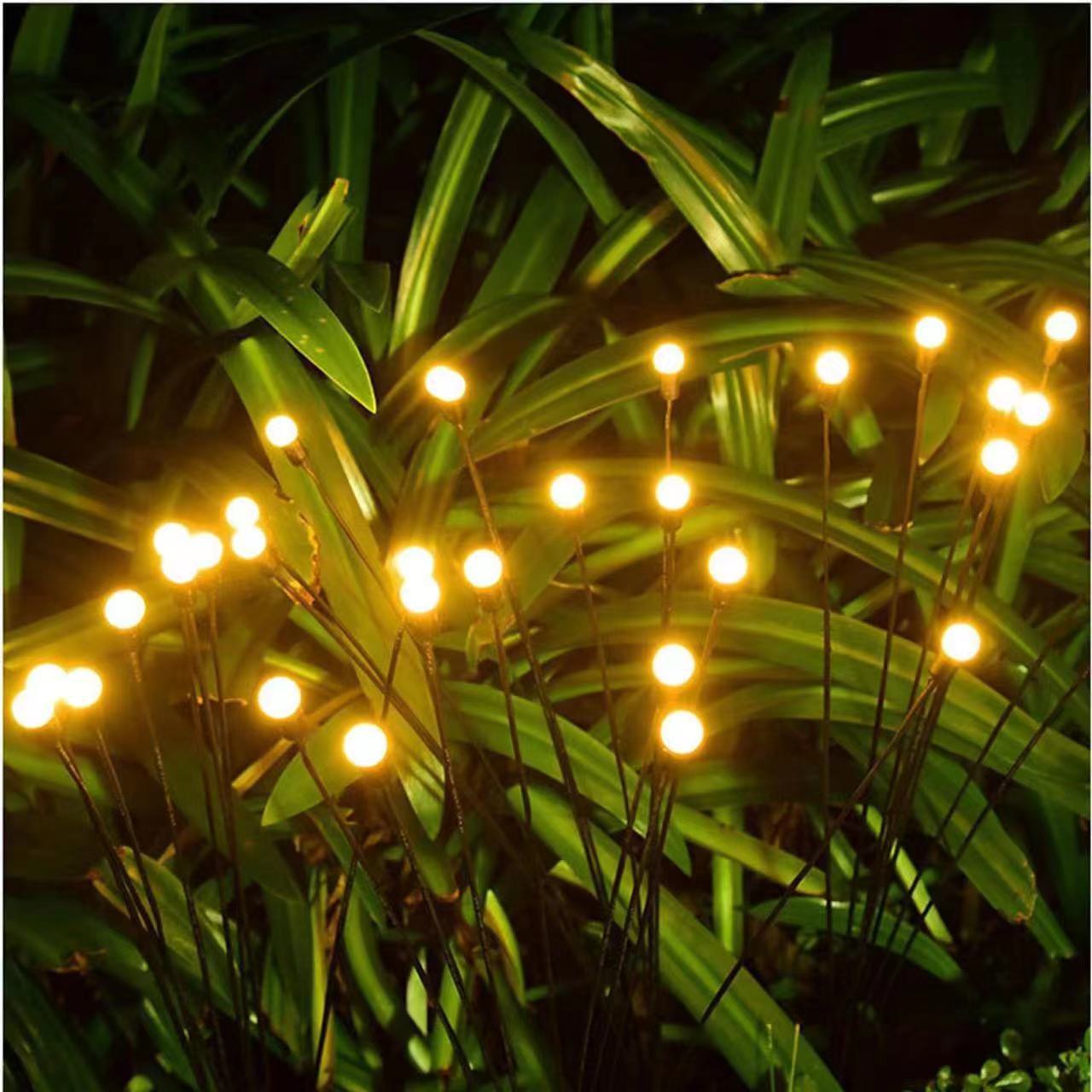 亚马逊太阳能10头萤火虫灯户外花园草坪氛围插地景观灯防水露营灯