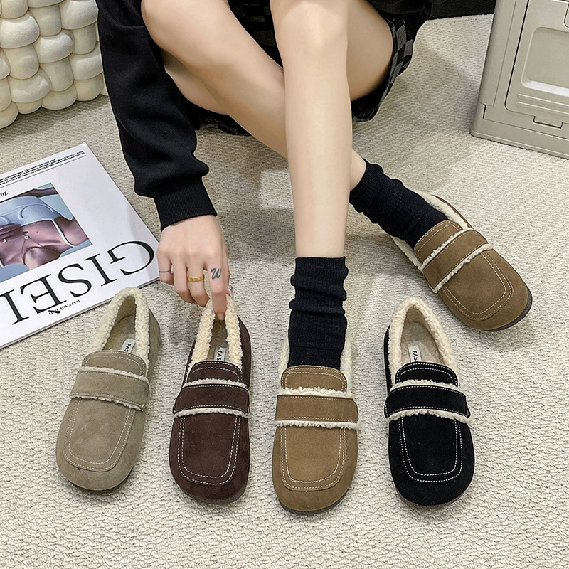 35-42 размера плюс размер женские туфли толстые ноги широкие ретро бархат бобовые ботинки ягненка шерсть мягкая подошва