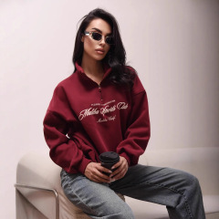 街头个性时尚小众设计感文艺字母印花秋冬季欧美风加厚翻领卫衣女