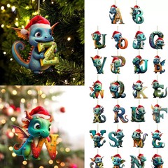 クロスボーダー新製品 26 文字恐竜ベビークリスマスペンダントアクリルフラットクリスマスツリー家の装飾ペンダント
