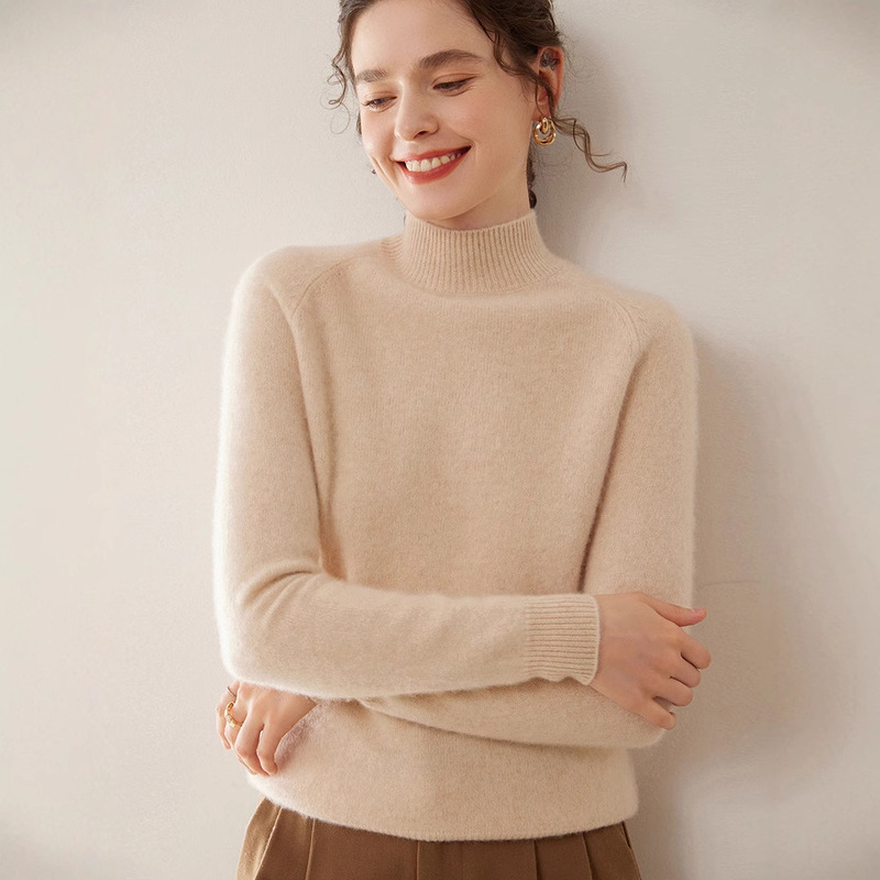 Women's Thickened Cashmere Sweater, Autumn and Winter, Half-High Collar, Solid Color, Versatile, Loose Fit, New Style Wool Sweater for Women Women's Thickened Cashmere Sweater, Autumn and Winter, Half-High Collar, Solid Color, Versatile, Loose Fit, New Style Wool Sweater for Women
