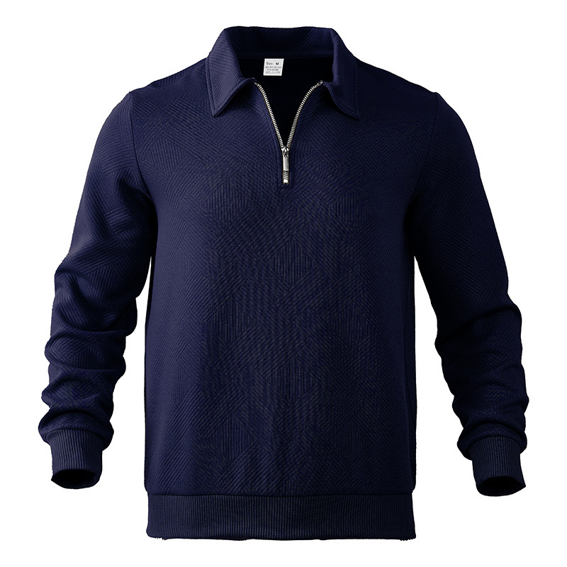 Men's Half-zip Jacquard Polo Sweatshirt With Turn-down Collar_voghion.com