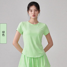 瑜伽服女百搭网布拼接设计短袖T恤健身休闲排布运动短袖纯色薄款