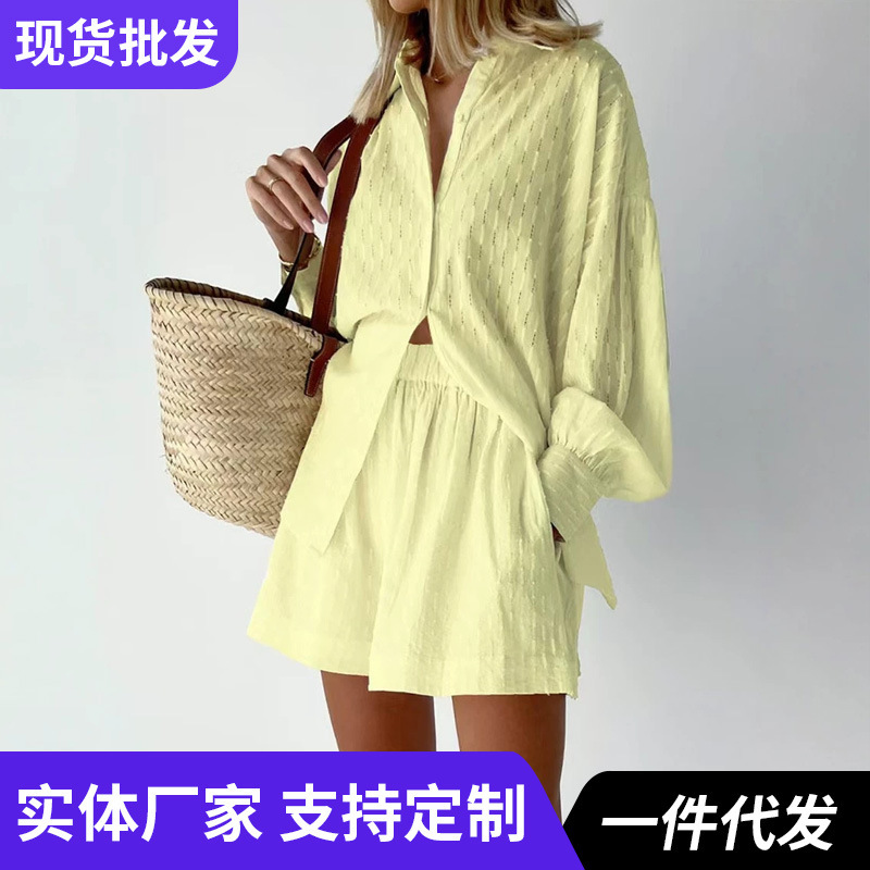 Summer European and American Style Sleeveless Shirt Set, Slim-Fit Top Paired with Casual Shorts, Two-Piece Workwear for Women Summer European and American Style Sleeveless Shirt Set, Slim-Fit Top Paired with Casual Shorts, Two-Piece Workwear for Women