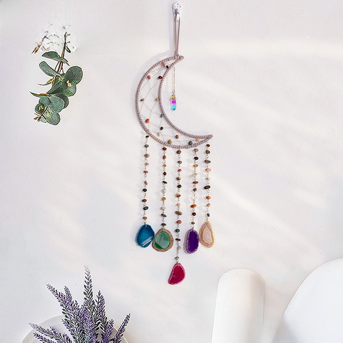 Natural Alashan Agate Colorful Jade Round Beads Dreamcatcher Rainstone Crushed Stone Pendant Macaron Accessory