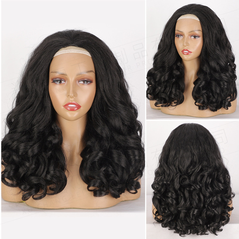 European and American Style Synthetic Hair Half Wig for Women, High-Temperature Fiber Yaki Wig, Short Curly Hair Headband Wig, Synthetic Fiber Headband Wig