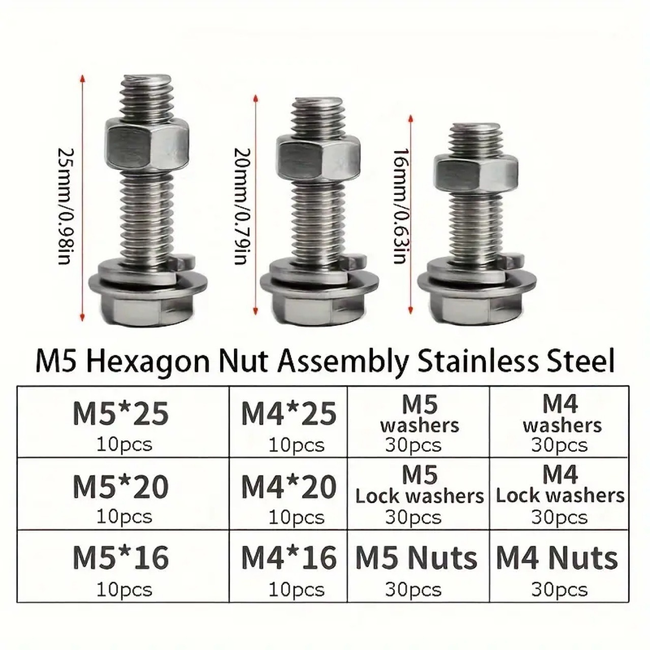 240pcs comercio exterior metal de alta calidad, tornillo hexagonal con tuerca junta conjunto de combinación