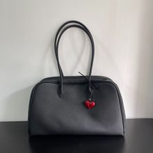 头层牛皮荔枝纹单肩腋下包真皮女包简约波士顿保龄球包枕头包包女