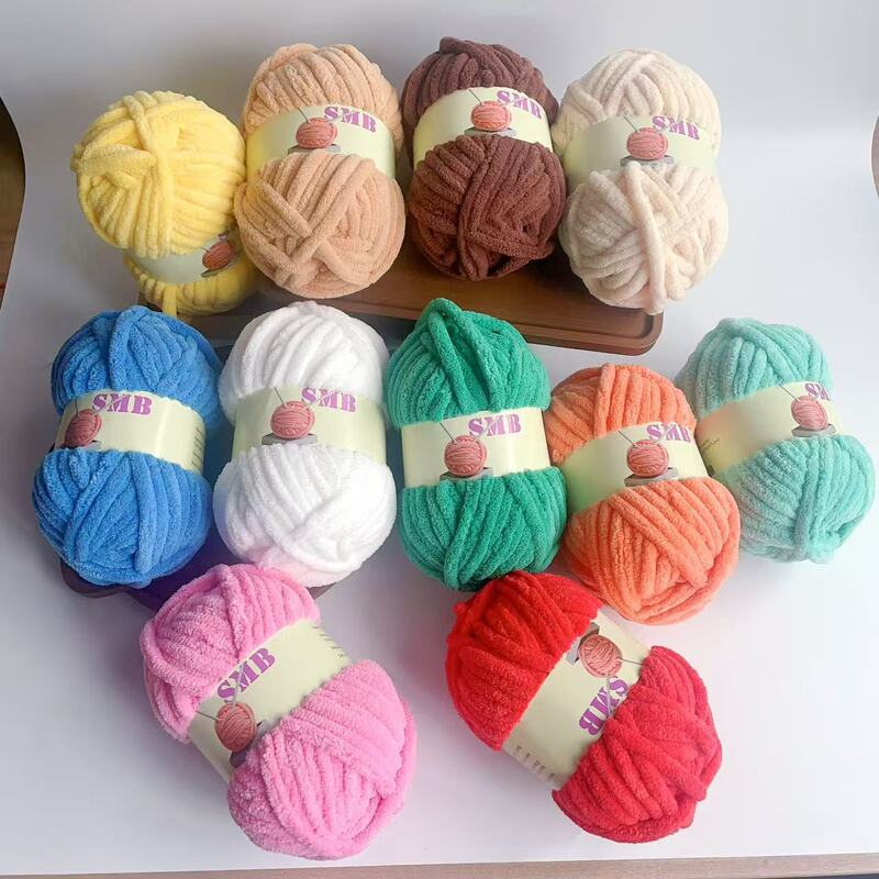 Huicai New Product 1cm Thick Chenille Yarn for Hand Knitting DIY Doll Bags Blankets Round Velvet Ice Strip Yarn
