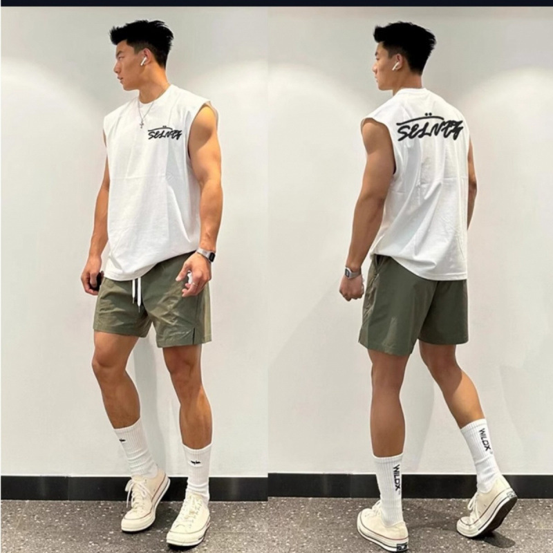 綿メンズノースリーブインナーアメリカンスポーツベストベスト夏薄手ゆったり速乾ラウンドネックTシャツ|undefined