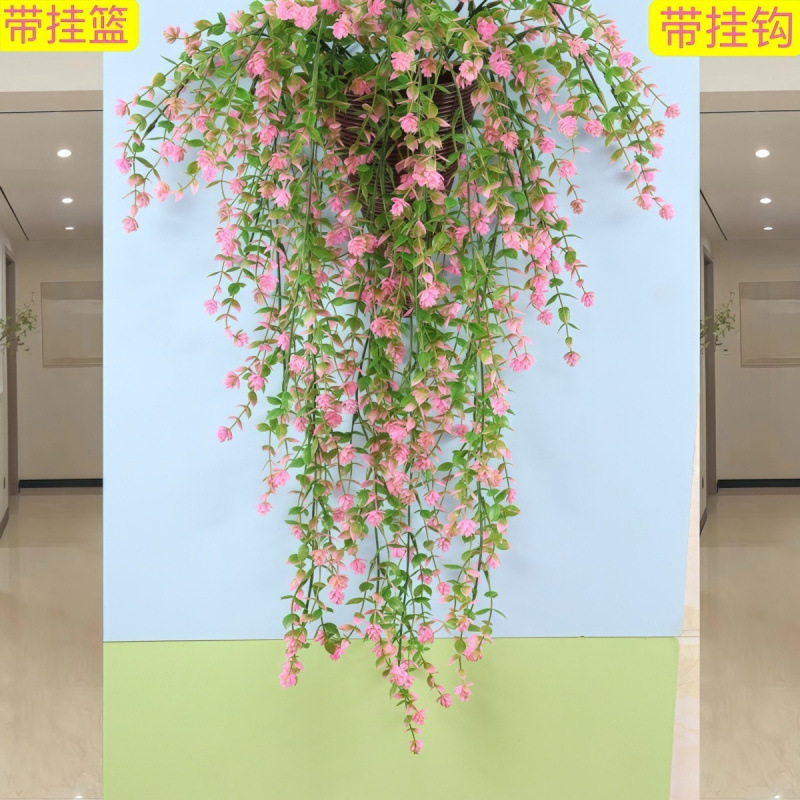 仿真挂墙植物藤蔓玫瑰花吊兰塑料装饰壁挂藤条客厅室内吊篮假花