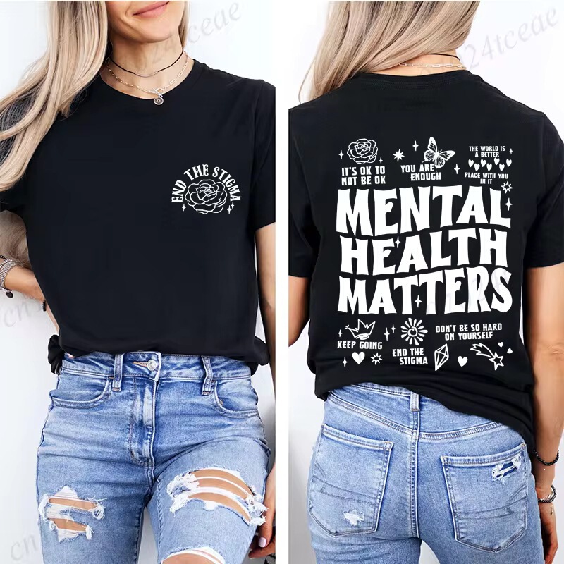 End the Stigma Graphic Women's T-Shirt Mental Health Awareness Casual Summer Short Sleeve Street Style Basic Women's T-Shirt End the Stigma Graphic Women's T-Shirt Mental Health Awareness Casual Summer Short Sleeve Street Style Basic Women's T-Shirt