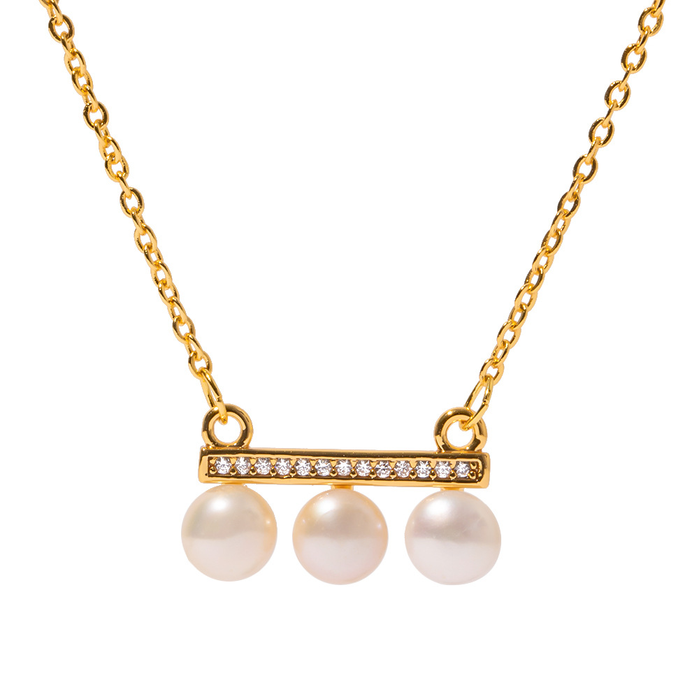 Fashion Round Square Copper Plating Inlay Artificial Diamond Pearl Pendant Necklace 1 Piece