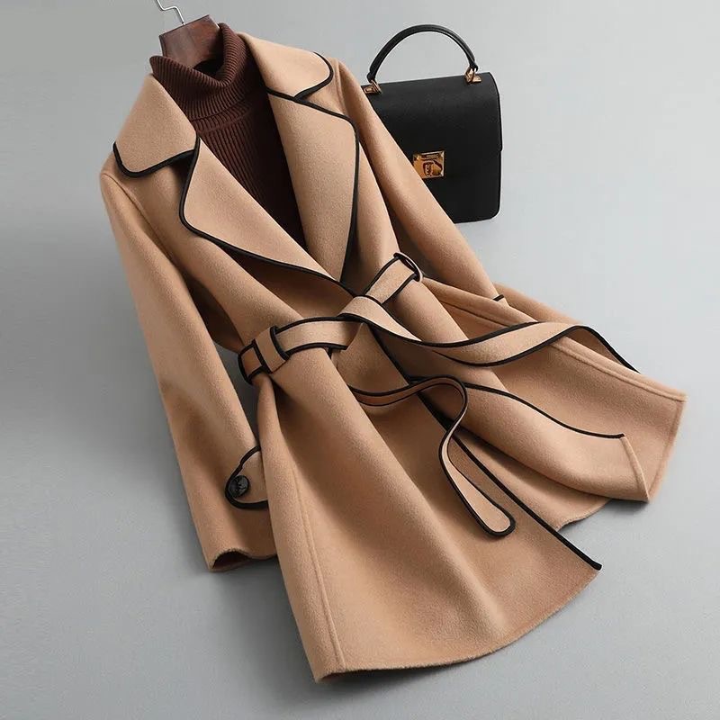 2023 Winter New Korean Style Double-Sided Woolen Outwear Cashmere Outwear Women's Mid-Length Western Style Wool Outwear