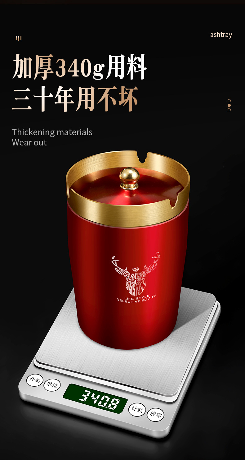 Stainless Steel Car Ashtray with Lid Car-mounted Special Ashtray with Lid Funnel Windproof Personalized Internet Celebratory High-end Living Room