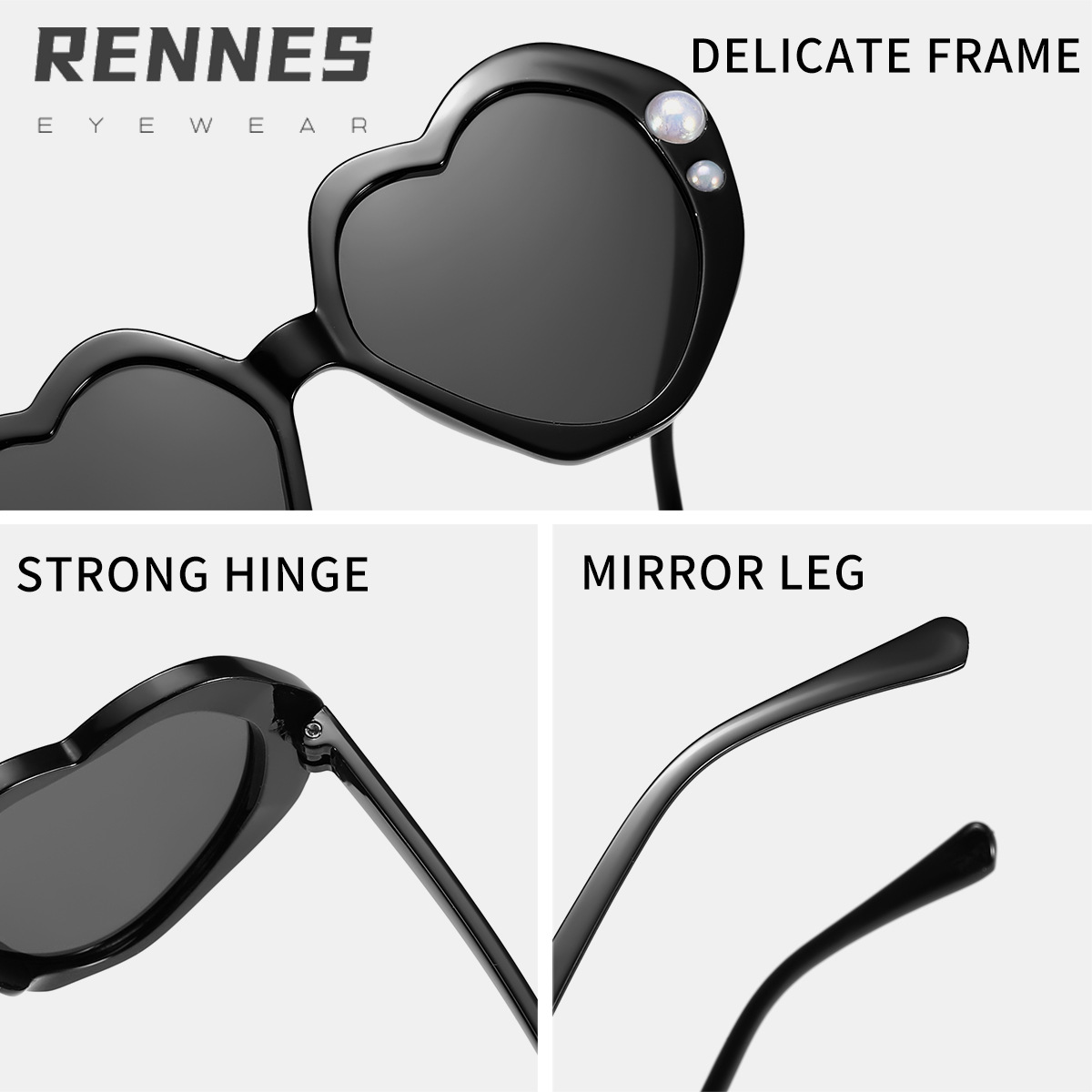 Nuevos accesorios de perlas para niños Gafas de sol con marco de amor de color caramelo Gafas de sol para niños y niñas con decoración de escenario personalizada Gafas de sol