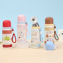 卡通可爱一盖双饮保温杯高颜值316不锈钢弹跳杯创意便携手提水杯