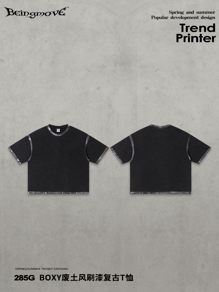 Calle secada| Marca de moda americana retro hecho viejo viento de basura Boxy pintado camiseta de manga corta casual blusa suelta hombre